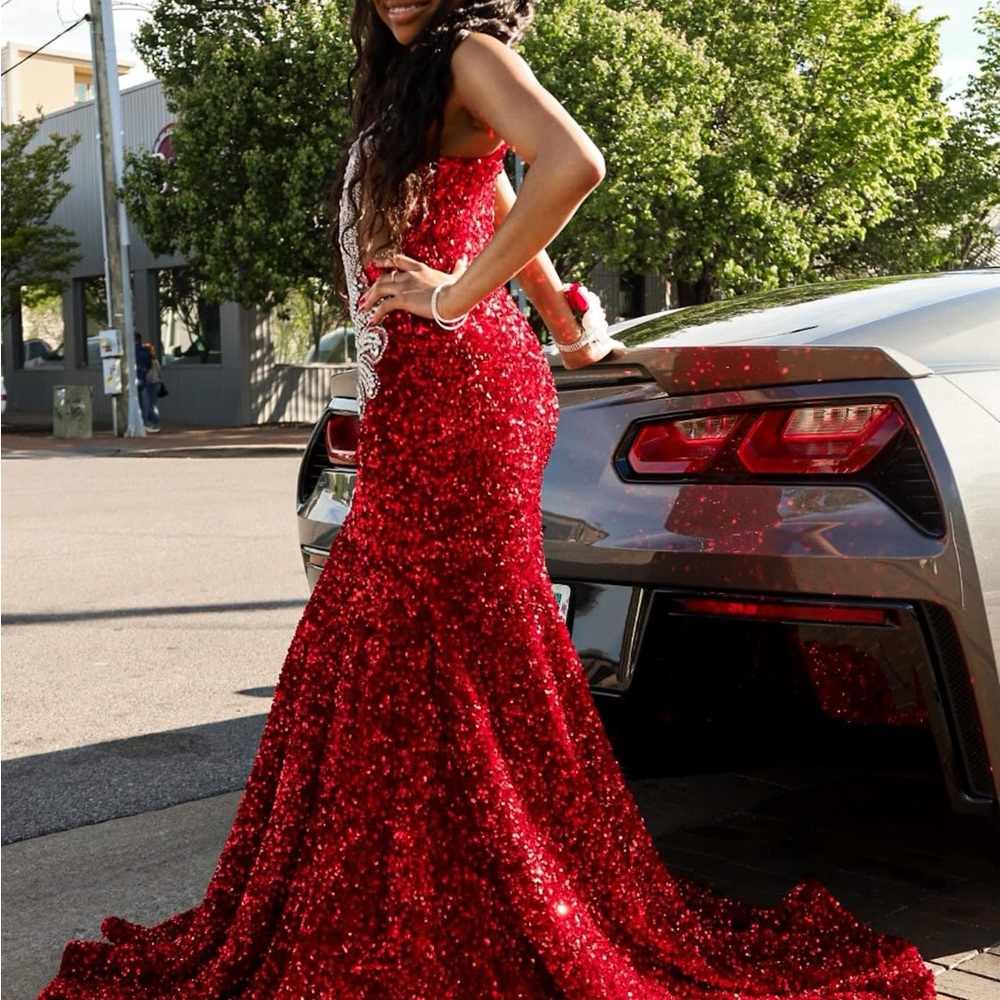 Elegant Red Sequin Evening Gown